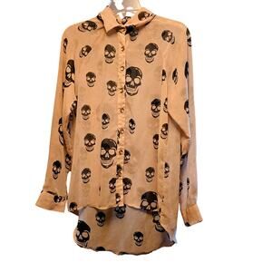 haley starr semi sheer skull button up shirt